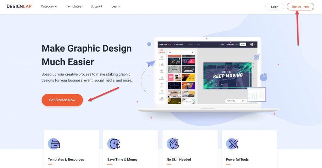 使用瀏覽器就可以登入DesignCap網站，進行所有的設計工作