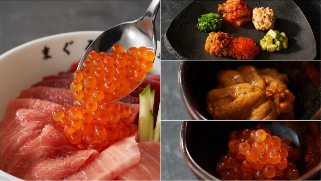 食客可以添加海膽、鮭魚卵、納豆、酪梨、山藥泥等多種配料，提升鮪魚丼不同層次的口感。（配料須另外付費）（圖片來源：©MAGURO & SHARI）