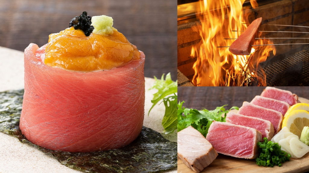 (左)美味的鮪魚中腹肉軍艦壽司，(右)使用稻草燒烤而成的「稻草燻燒中腹肉」，滑順的半生熟口感，色香味俱全。（圖片來源：ⒸDAISYO）