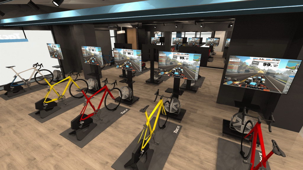 Garmin彰新店二樓打造成全台首創多樣化運動休閒體驗空間，設有TACX室內單車訓練台體驗區
