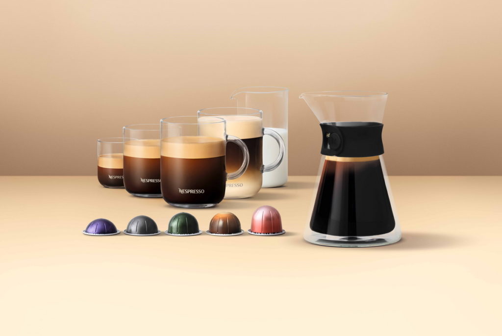Nespresso Vertuo系列咖啡膠囊提供40ml、80ml、150ml、230ml、535ml共5種杯量選擇
