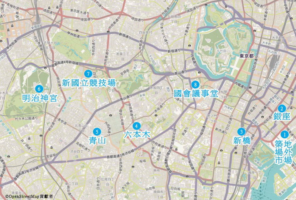 路線1  穿梭古今 體感東京蛻變路線 路線示意圖。（圖片來源：ⒸTCVB） 