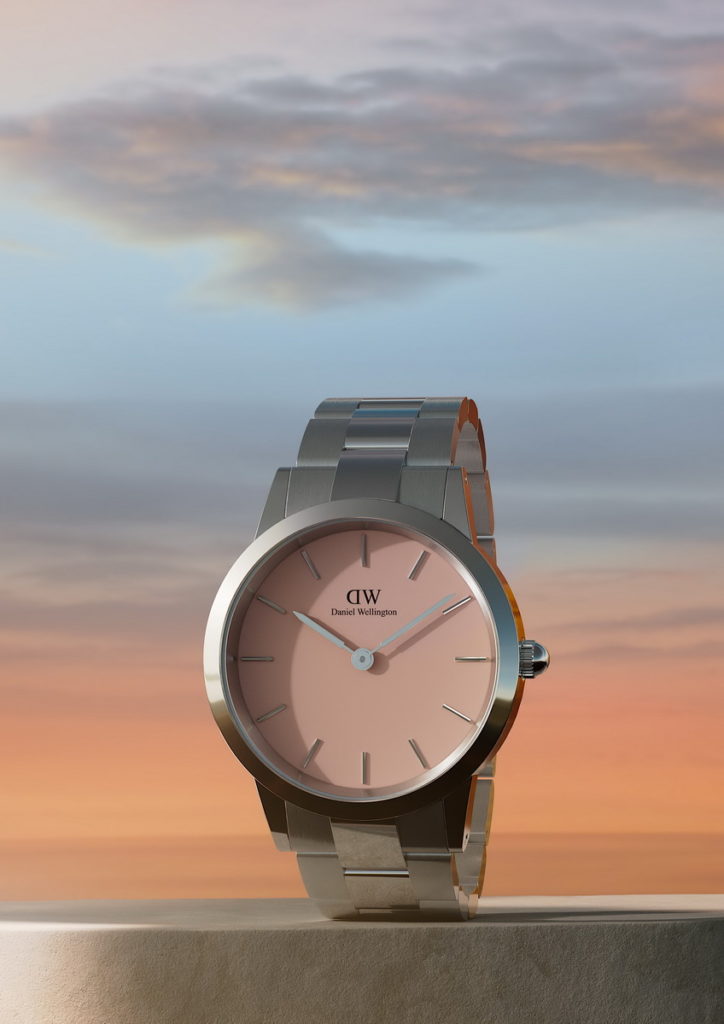 DW《Iconic Link Pastel腕錶系列》_錶盤-腮紅粉、錶帶-極光銀
