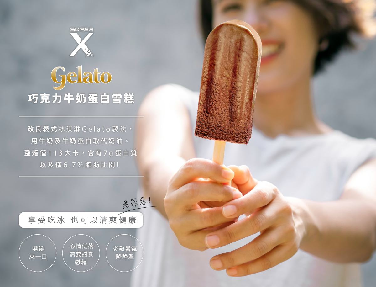 ▲Super X Gelato 巧克力牛奶蛋白雪糕僅113大卡，卻擁有人體必備的蛋白質營養