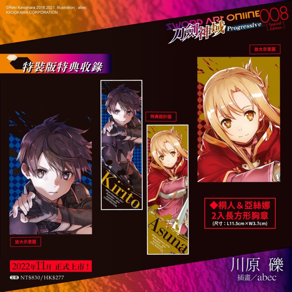 《Sword Art Online刀劍神域 Progressive (8)》特裝版_桐人&亞絲娜 2入長方形胸章