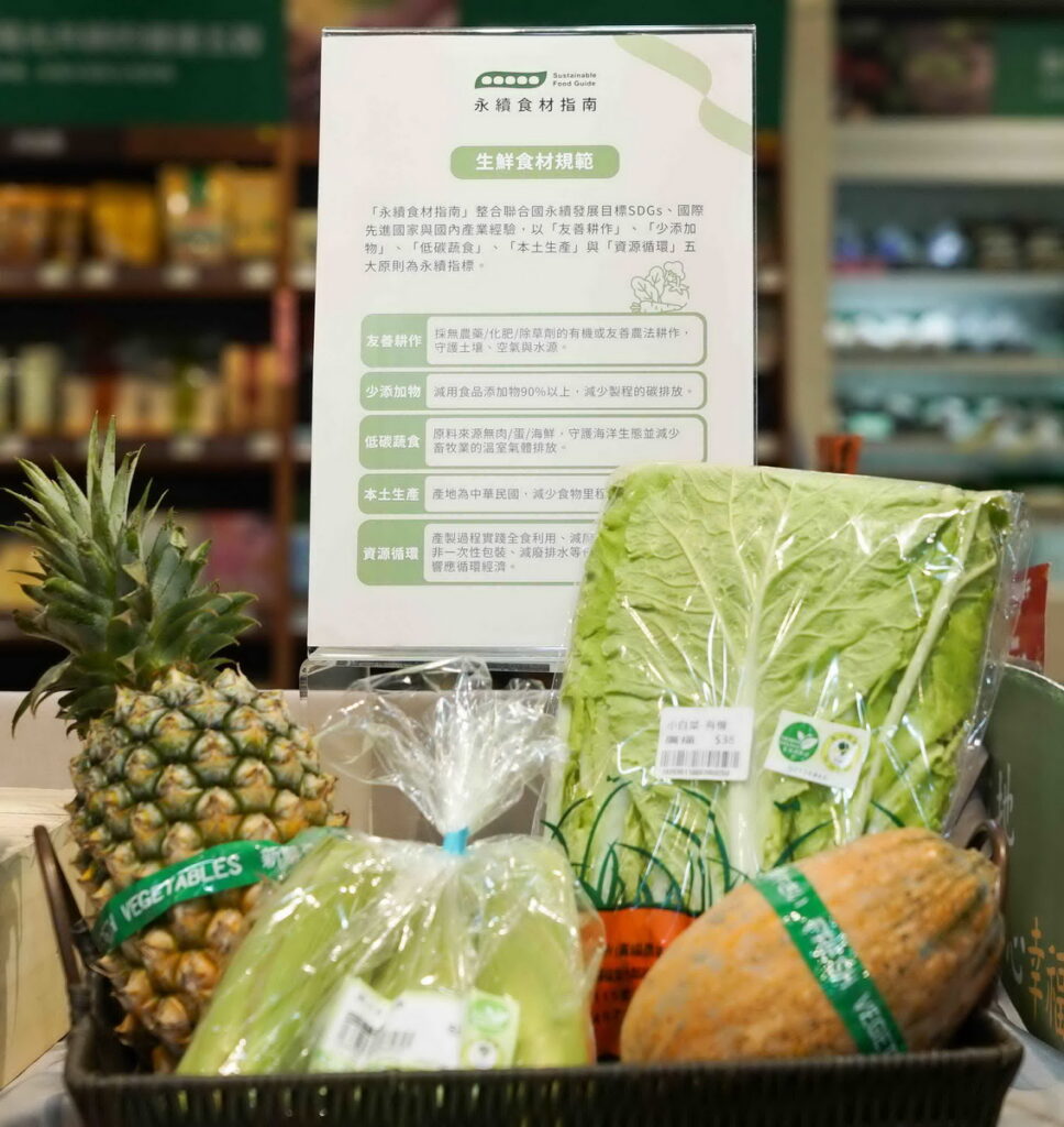 消費者可透過「永續食材指南」，辨識「友善耕作、少添加物、低碳蔬食、本土生產、資源循環」五大面向選購食材。