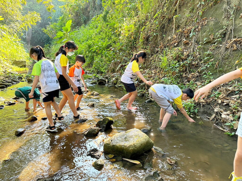 孩子們在淺山野溪中觀察自然