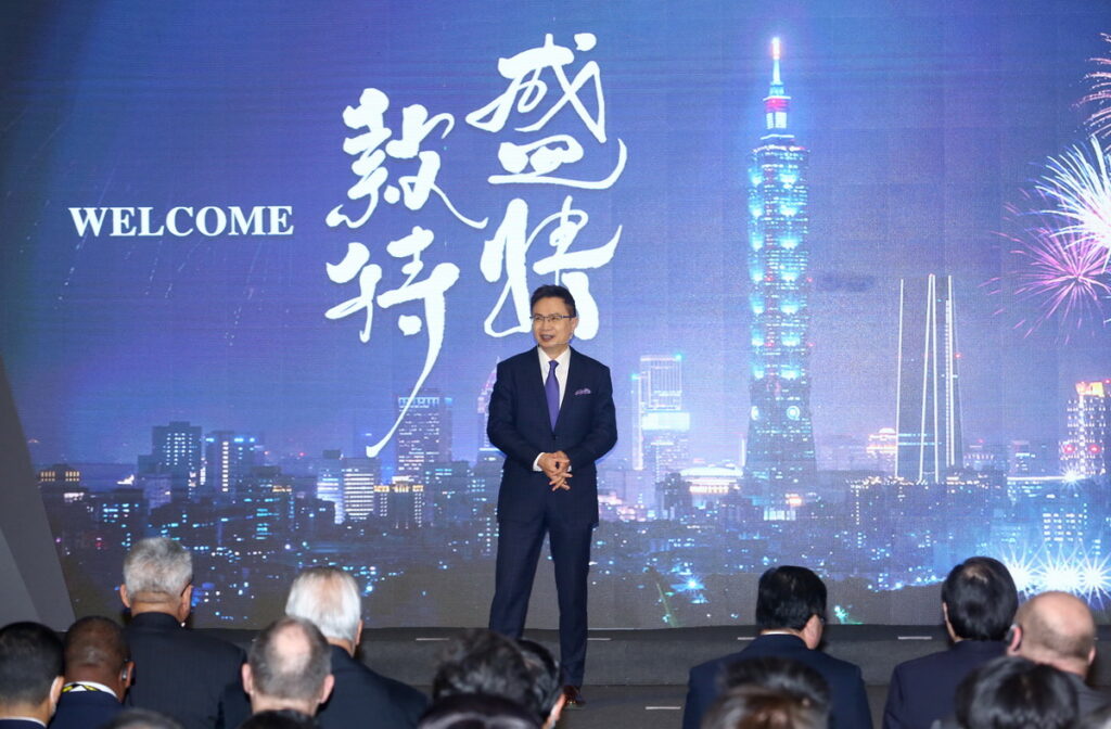 .外貿協會董事長黃志芳於TIMTOS 2023開幕典禮中致詞，歡迎久違的國外買主來台。