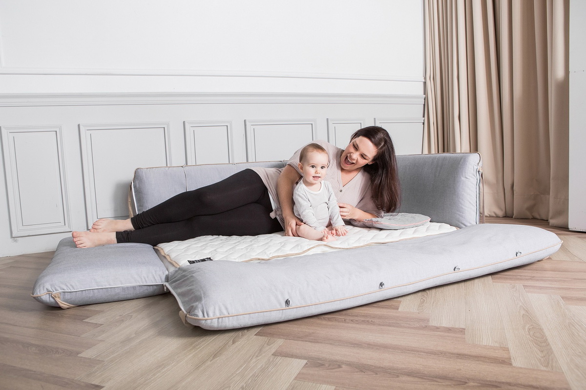 gunite落地式沙發嬰兒陪睡床超大空間讓爸媽能躺進嬰兒床，給於寶寶充分安全感！