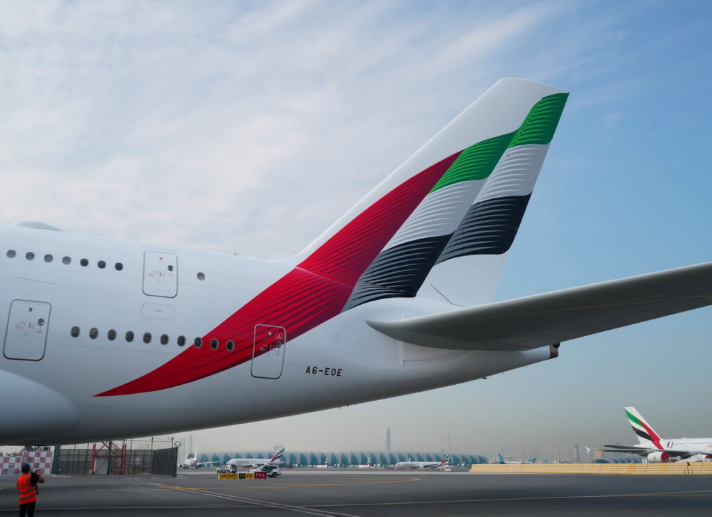 _阿聯酋航空飛機尾翼上的阿拉伯聯合大公國國旗以3D效果呈現，更具動感