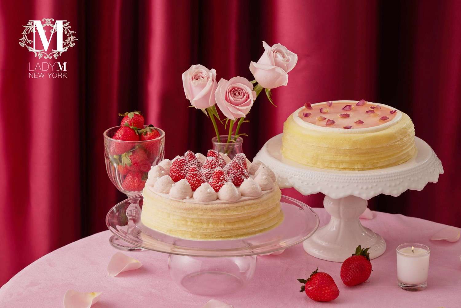 Lady-M母親節6吋蛋糕，草莓生奶油千層1900元、玫瑰千層1800元，官網預購中。