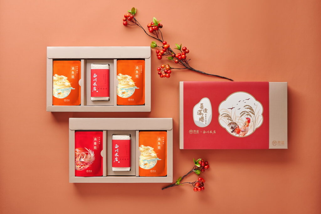 「喜逢滿穗」禮盒的設計展現出遊子心繫家鄉的心境，也表達出對親友們的感謝與祝福。