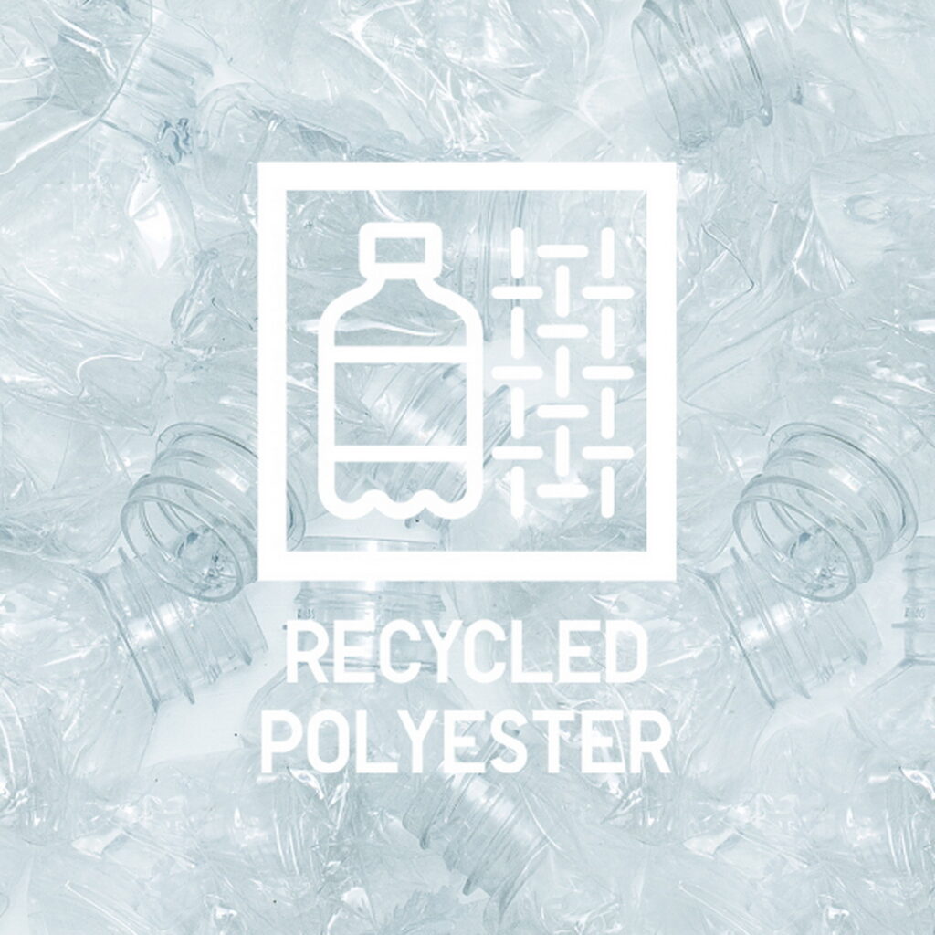 以再生原料製造衣物。GU透過使用回收自寶特瓶、纖維等製成的再生聚酯纖維(RECYCLE POLYESTER)為原料，製成全新衣物，創造永續循環。(2)