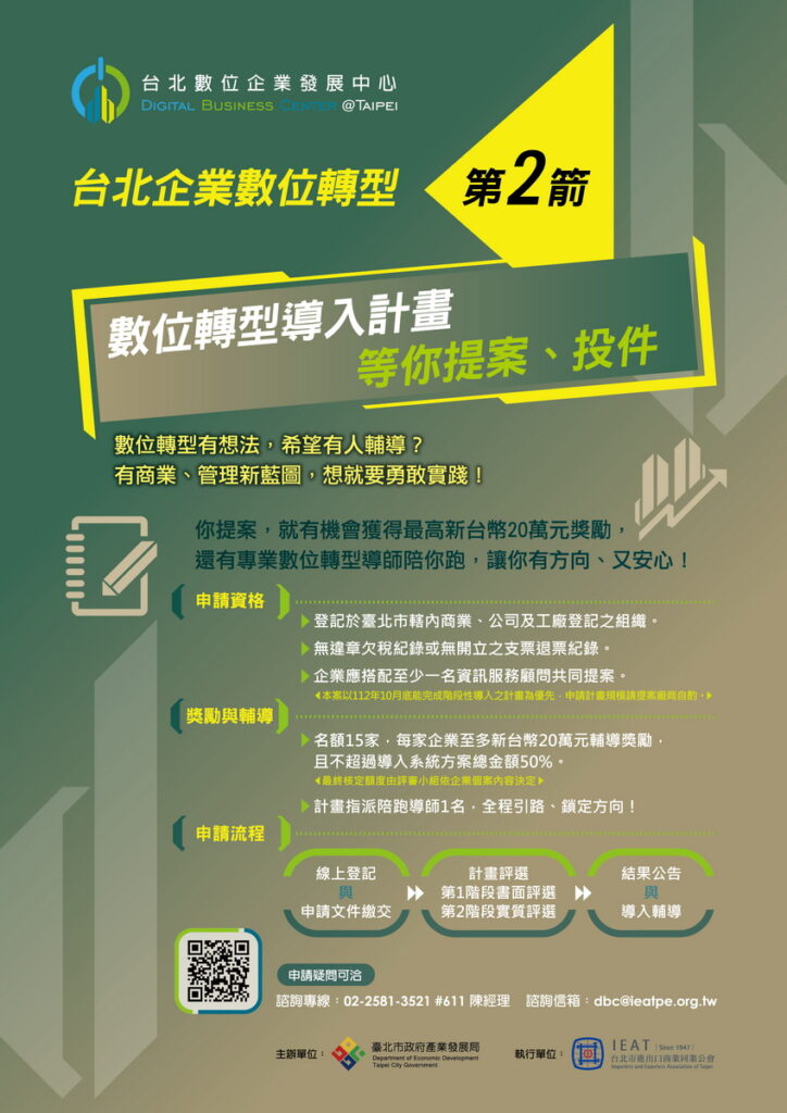 「台北數位企業發展中心」北市府輔導企業每家最高20萬元 