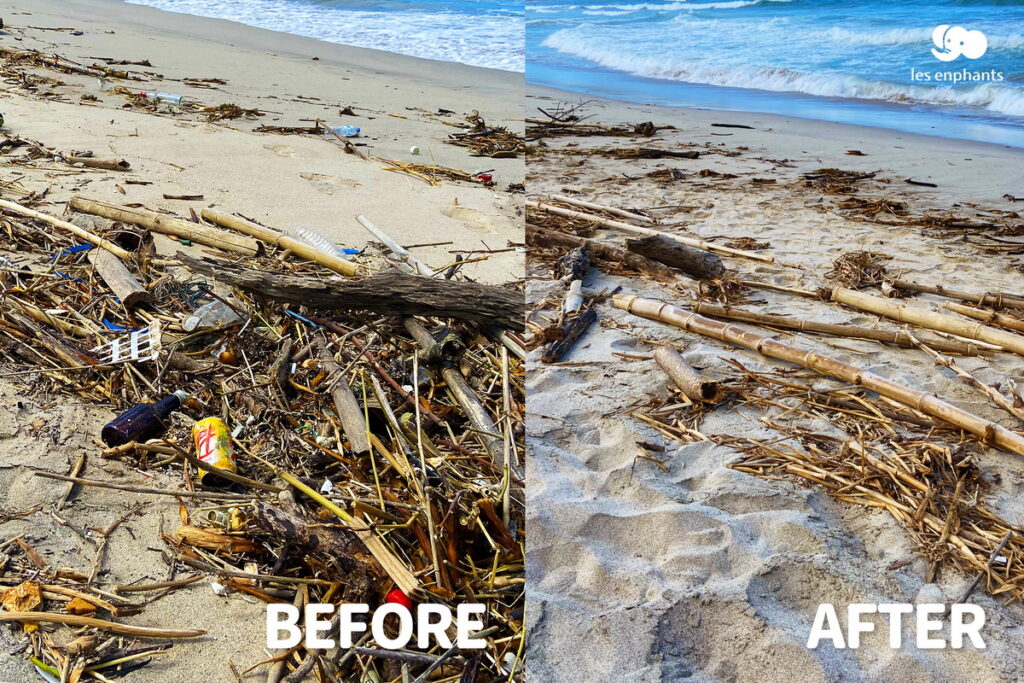 淨灘後的沙灘重獲新生，統計成果共清理了379公斤的垃圾。(圖_麗嬰房提供)