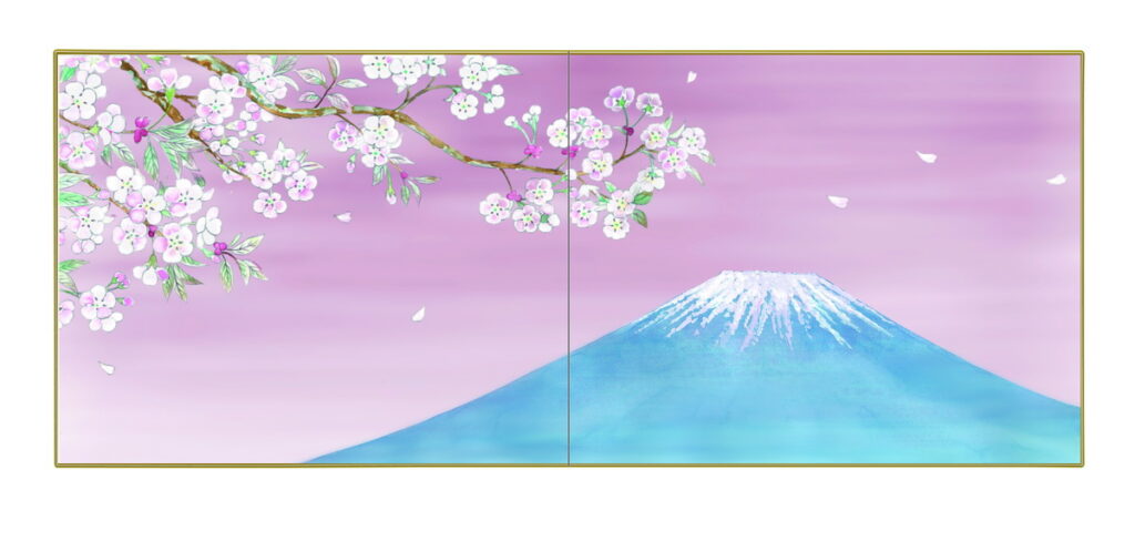 Noritake手繪富士山與櫻陶板畫H27.3cmW44.5cm-Okada 定價396,000元