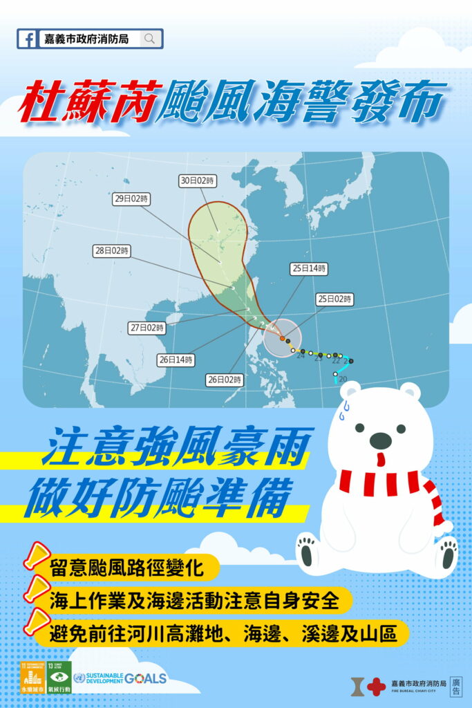 杜蘇芮FB颱風海警發布和路徑圖圖