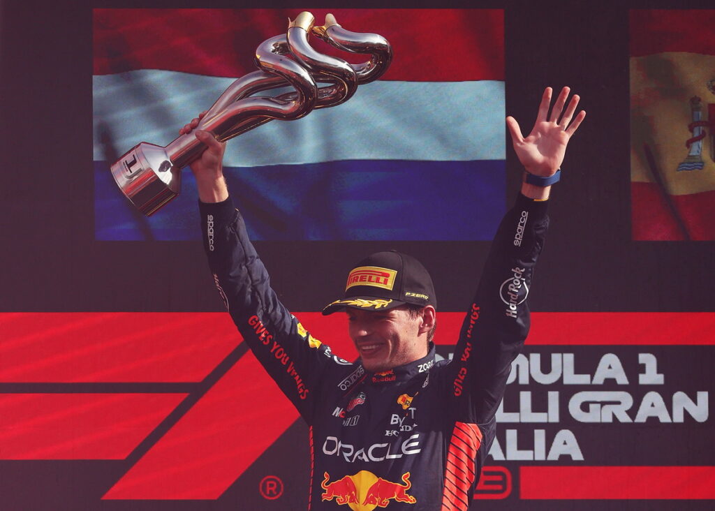 Max Verstappen拿下F1義大利大獎賽冠軍，創下單季十連勝紀錄，成為史上第一人達到此成就。(Red Bull提供)