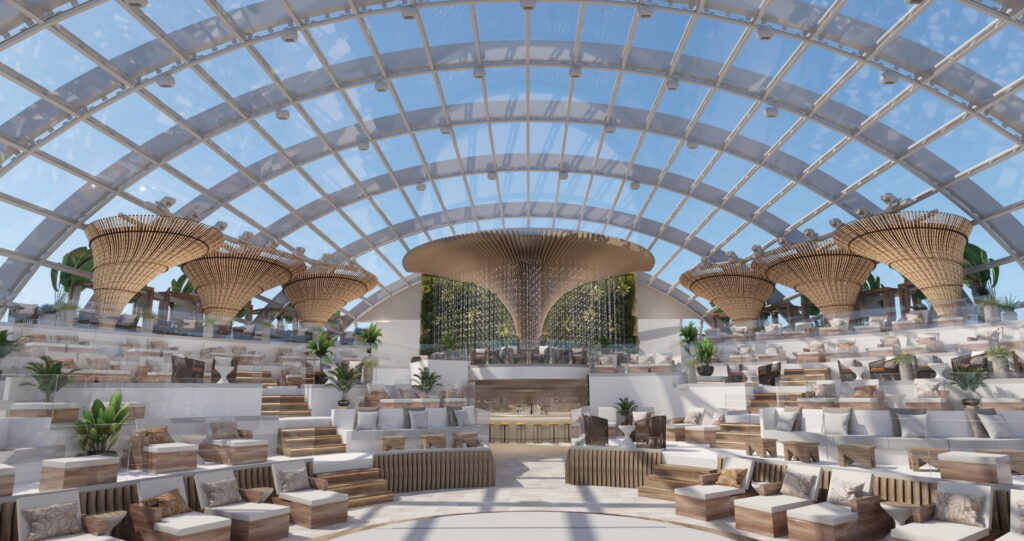 圖說五：以希臘聖托里尼的露台為靈感，打造出海上首座多樓層的「玻璃穹頂空中花園（The Dome）」。