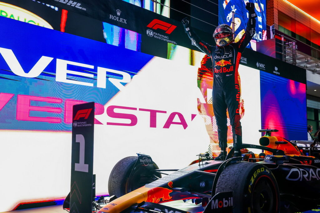上週日凌晨(8日)，Red Bull車手 Max Verstappen提前於卡達衝刺賽衛冕封王。（Red Bull提供）