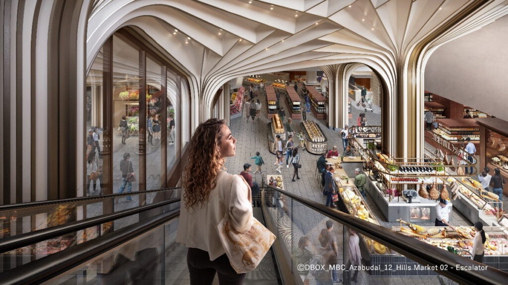 中央廣場地下打造的市場「麻布台之丘Market」廣達4000平方公尺，有眾多新店家進駐，（森大廈提供）
