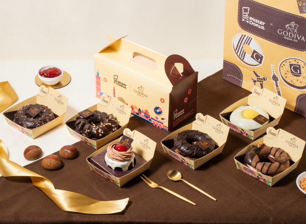 .Mister Donut x GODIVA以「世界旅行」作為核心開發概念，結合特色食材打造出6款精品巧克力甜甜圈。
