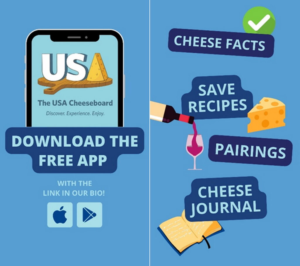 USA Cheese Guild推出「USA Cheeseboard」應用程式(app)，消費者可以下載此app來認識各樣的乳酪種類。（圖片來源：美國乳品出口協會提供）