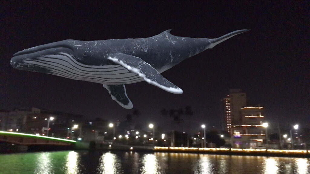 運用AR擴增實境技術，奇幻巨鯨遨遊臺南天空。