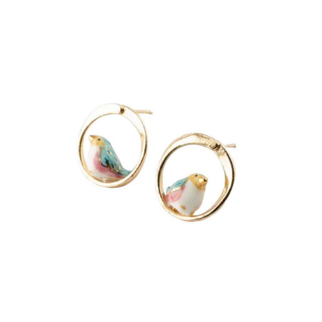 Nach Bijoux 法國手工 青鳥環形針式耳環 藍粉色 TWD$2,299