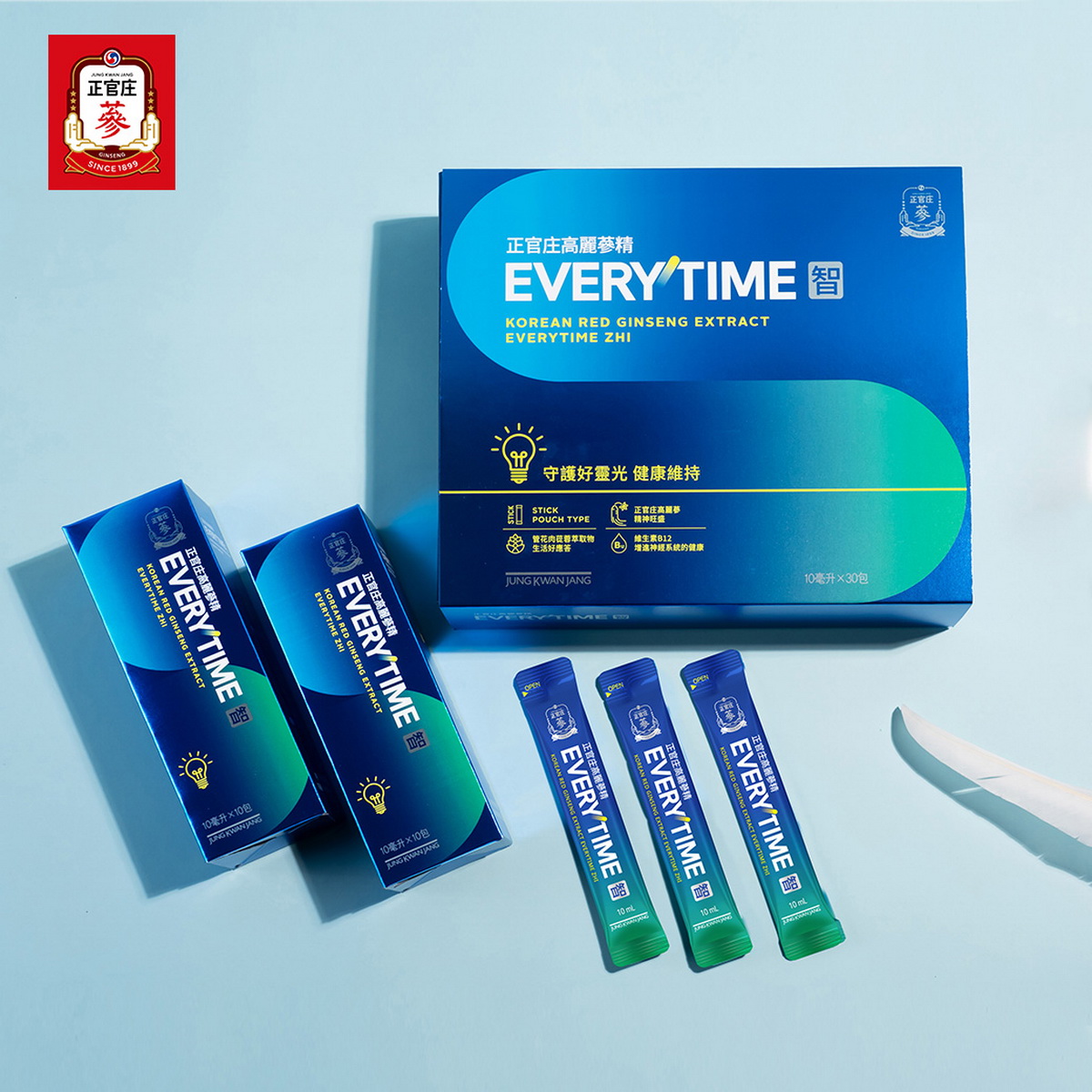 正官庄「高麗蔘精EVERYTIME智」以專利機能性原料「管花肉蓯蓉(沙漠人蔘)」及「磷脂醯絲胺酸」提升反應靈敏度、維生素B12增進神經系統的健康，複方打造從容激智的人生！