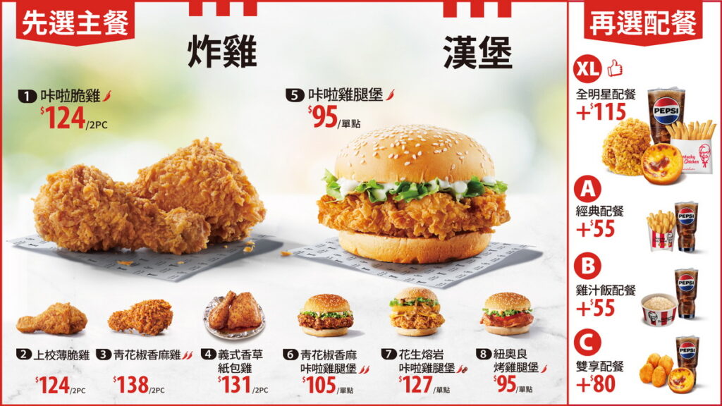 台灣肯德基全新菜單1_7登場，自由搭配隨心選！新增雞汁風味飯、XL全明星配餐，熱門品項一網打盡