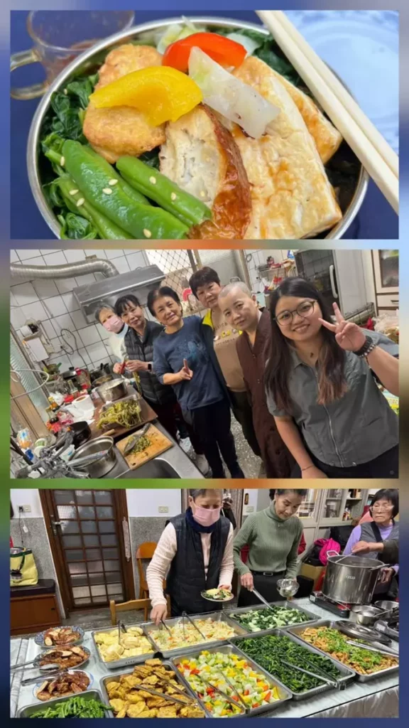 華雨精舍大寮義工團隊煮出美味年菜。(圖/長定法師提供)