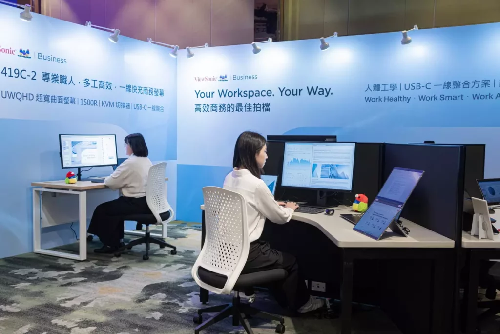 ViewSonic WorkPro 系列專為現代多元工作空間打造,整合 USB-C 一線連接與擴充設計,並提供 4K、超寬螢幕等產品選擇,協助企業與行動工作者在混合辦公情境中提升多工效率與協作體驗。