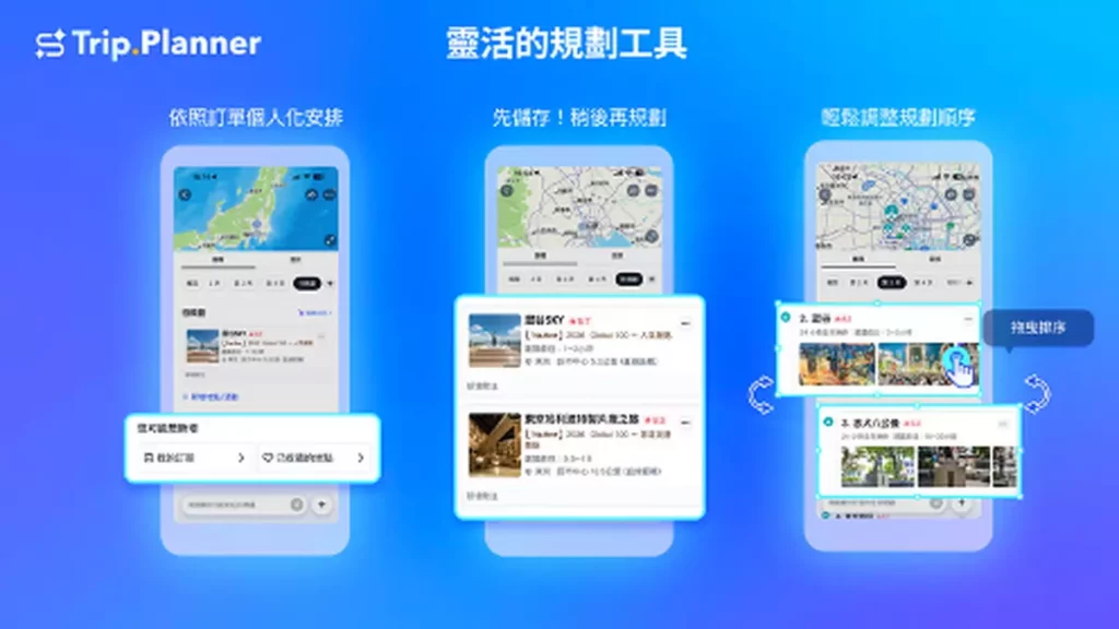 Trip.Planner操作頁面簡單！不僅可整合個人訂單，也可隨意輕鬆調整。