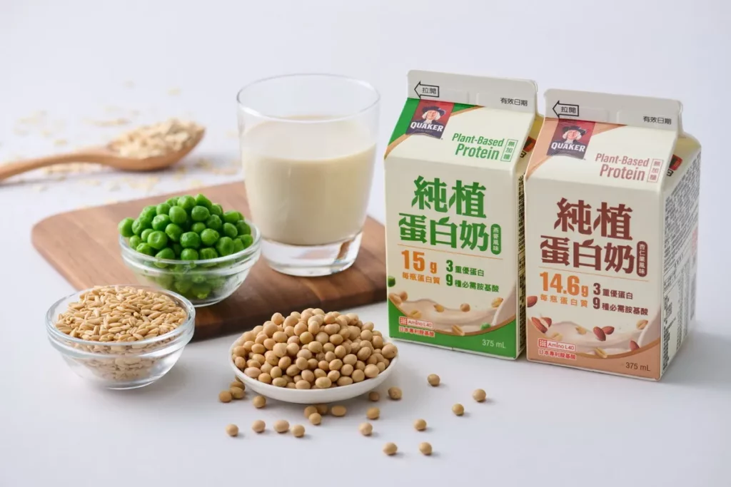 桂格全新「純植蛋白奶原味(燕麥風味)」上市，每份提供15g蛋白質，結合3重植物蛋白與9種必需胺基酸，打造日常補充新選擇。（圖／佳格提供）