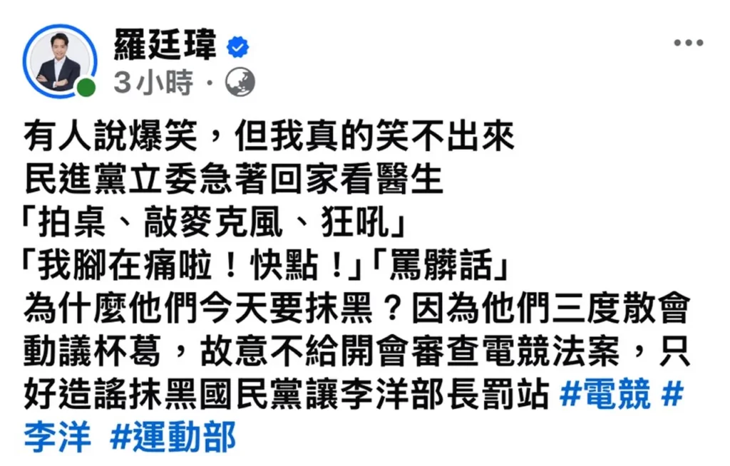 電競法審查遭綠委三度杯葛 林宜瑾拍桌敲麥爆粗口 羅廷瑋：我真的笑不出來