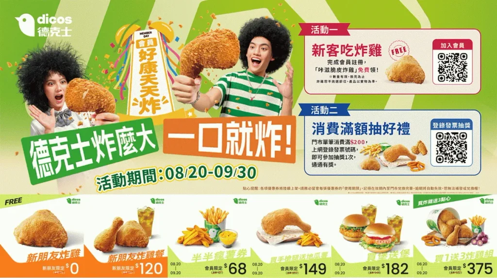 德克士會員月開炸！新會員免費吃炸雞