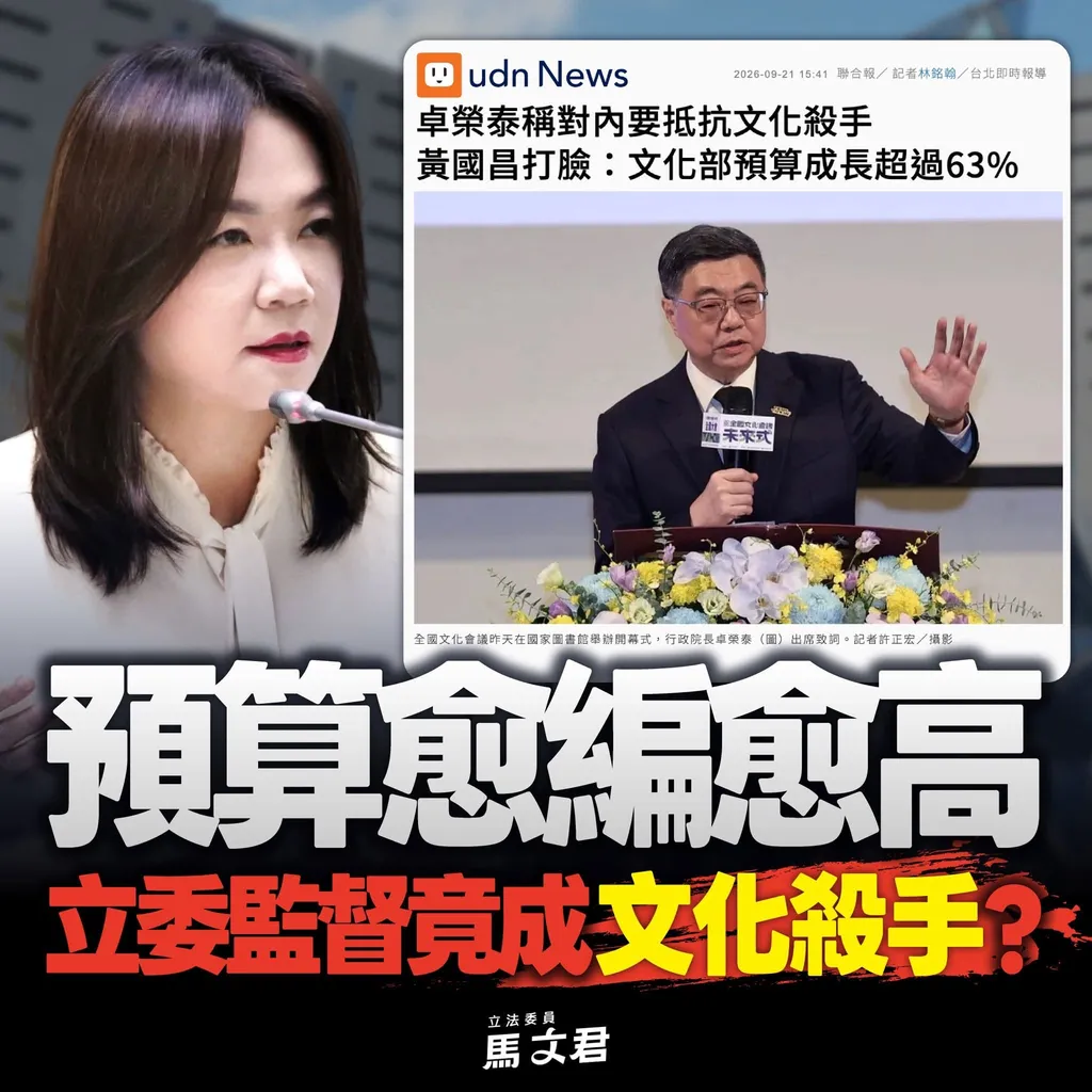 文化部預算12年暴增77% 116年再創288億元新高 馬文君嗆卓榮泰：審預算叫文化殺手 那立法院要做什麼？