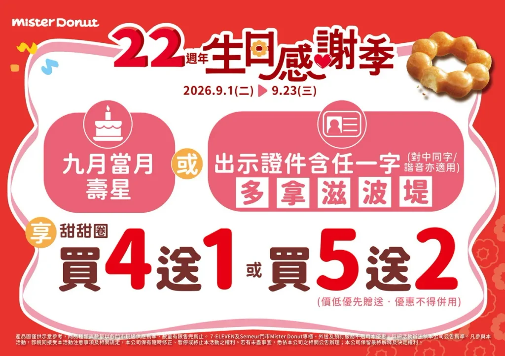 Mister Donut 22週年生日感謝季 多重好康優惠精彩登場！一起感受Ｑ彈波堤的魅力