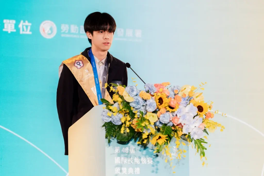 我國最佳選手CAD機械設計製圖職類陳柏霖國手於2026第48屆國際技能競賽頒獎典禮發表感言