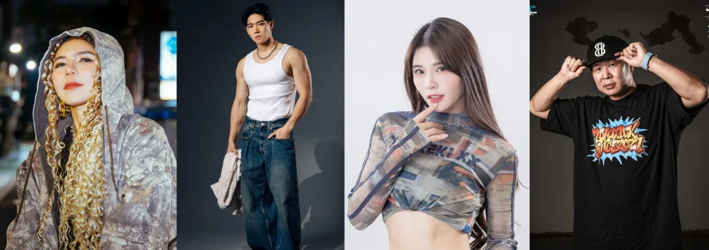 節目邀請（左起）NIKE老師、健身KOL得得、樂天女孩舞蹈總監陸筱晴，以及DJ Double P老師分別於四集節目中擔任跨界評審
